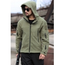 Casual Men Coat Solid Color Long Sleeve Relaxed Fitted Hooded Pocket Hooded Zip Placket Coat