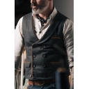 Men's Simple Suit Vest Solid Color Button Closure Shawl Collar Fitted Suit Vest