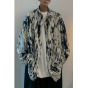 Fashionable Mens Shirt Tie Dye Long Sleeve Spread Collar Loose Fit Button Shirt in Blue