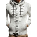 Fancy Sweater Pure Color Pleated Design Long Sleeves Hooded Slim Pullover Sweater for Boys