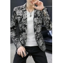 Stylish Blazer Embroidery Print Long Sleeve Slim Lapel Collar Button Suit Blazer for Men