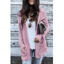 Leisure Womens Cardigans Solid Color Pocket Decorated Long Sleeve Regular Fitted Knit Cardigans