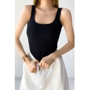 Basic Womens Bodysuit Plain Scoop Neck Knit Sleeveless Slim Fitted Bodysuit