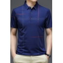 Men's Daily T-Shirt Stripe Print Short Sleeve Turn-down Collar Regular Fit T-Shirt