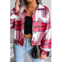 Chic Womens Jacket Plaid Spread Collar Single Breasted Long Puff Sleeve Oversized Jack
