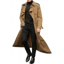 Mens Dashing Trench Coat Plain Double Breasted Lapel Collar Regular Fit Trench Coat
