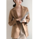Classic Womens Blazer Solid Color Long Sleeve Notched Collar Single Button Regular Fit Wool Coat