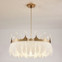 White  Drop Lamp Crown Shade  Simplicity Style Feather Suspended Lighting Fixture for Living Room