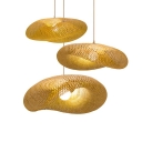 Hanging Ceiling Light Hat Shade Modern Style Bamboo Chandelier Pendant Light for Living Room