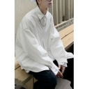 Popular Boys Shirt Solid Color Long Sleeve Turn-down Collar Loose Fit Button Shirt