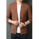 Guy's Elegant Cardigan Solid Color Stand Collar Fitted Long Sleeve Button-up Cardigan
