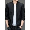 Guy's Freestyle Jacket Shinny Thread Print Relaxed Zipper Stand Collar Baseball Jacket