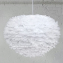White  Ceiling Lamp Feather Shade  Modern Style Feather Suspended Lighting Fixture for Living Room