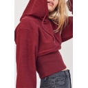 Ladies Hoodie Solid Color Waist-Controlled Drawstring Long Sleeve Cropped Hoodie
