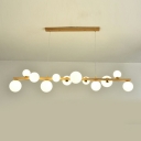 Japanese Style Wood Chandelier Light Modern Style Glass Linear Celling Light for Dinning Room