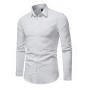 Basic Men Shirt Whole Colored Button Fly Turn-down Collar Long-sleeved Skinny Curved Hem Shirt