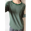 Popular Womens T-Shirt Striped Print Long Sleeve Round Collar Regular Fitted T-Shirt