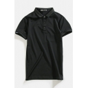Boys Retro Polo Shirt Whole Colored Point Collar Short Sleeves Regular Button Polo Shirt