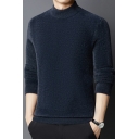 Simple Men's Knit Sweater Pure Color Ribbed Trim Round Neck Long Sleeve Relaxed Fit Sweater