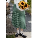 Vintage Girls Skirt Plaid Patchwork High Waist Maxi A-Line Skirt
