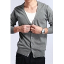 Popular Cardigan Solid Rib Trim V-Neck Relaxed Long-Sleeved Button Down Cardigan for Boys