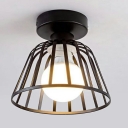 1-Light Flush Mount Lantern Vintage Style Cage Shape Metal Ceiling Mounted Fixture