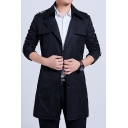 Mens Trench Coat Trendy Plain Button up Long Sleeve Lapel Collar Regular Fitted Trench Coat