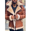 Fashion Coat Color-blocking Pocket Long Sleeves Regular Hooded Zip Fly Inner Fleece Coat for Guys