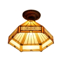 Craftsman Style 1 Light Tiffany Semi Flush Mount Light with Amber Hexagon Shade