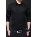 Guys Street Look Shirt Pure Color Long Sleeve Turn-down Collar Slim Button Down Shirt