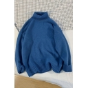 Original Guy's Sweater Whole Colored Ribhem Long Sleeve High Neck Baggy Pullover Sweater
