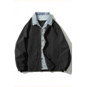 Urban Boy's Jacket Fake Two Piece Button Closure Spread Collar Loose Fit Denim Jacket