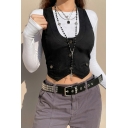 Sexy Womens Vest Solid V-Neck Sleeveless Single Breasted Slim Cropped Vest