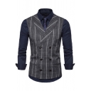 Pop Suit Vest Stripe Pattern Lapel Collar Sleeveless Slim Fit Double Breasted Suit Vest for Men