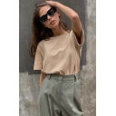 Casual Girls T-Shirt Solid Color Round Neck Short Sleeve Oversized T-Shirt