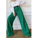 Trendy Womens Pants Mid Rise Solid Color Long Length Straight Wide Leg Pants