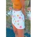 Leisure Womens Bodycon Skirt All Over Flower Print Tulle Mini Skirt