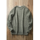 Basic Mens Sweater Pure Color Ribbed Hem Long-sleeved Round Neck Baggy Pullover Sweater