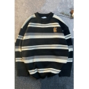 Boys Freestyle Sweater Striped Pattern Long Sleeves Round Neck Oversize Pullover Sweater