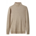 Popular Guy's Sweater Plain High Neck Long Sleeve Regular Fit Ribbed Hem Pullover Sweater