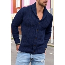 Chic Mens Cardigan Whole Colored Shawl Collar Relaxed Cable Knit Button Placket Cardigan