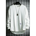 Casual Boys T-Shirt Solid Color Long Sleeve Irregular Hem Round Neck Loose Fit T-Shirt