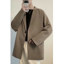 Chic Blazer Pure Color Lapel Collar Long-sleeved Loose Single Button Suit Jacket for Guys