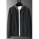 Classic Jacket Contrast Stand Collar Long Sleeve Zip Up Regular Fitted Bomber Jacket for Men