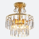 Gold Semi Flush Mount Round Shade Simplicity Style Crystal Semi Flush Light Fixtures for Living Room