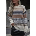 Vintage Womens Sweater Plaid Round Neck Long Sleeve Slim Cut Sweater