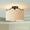 5-Light Flush Mount Chandelier Traditional Style Drum Shape Fabric Ceiling Mounted Fixture