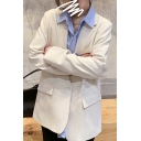 Trendy Blazer Solid Color Notched Collar Long Sleeve Single Breasted Regular Fit Blazer Top for Women