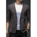 Fashion Guy's Cardigan Solid Color Fitted Long Sleeve Lapel Collar Button Closure Cardigan