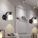 Black Cylindrical Wall Sconce Lighting Modern Style Glass 1-Light Sconce Light Fixture